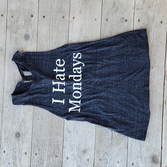 I Hate Mondays Braided Racerback Graphic Tank Gray & White - Size Medium - Picture 1 of 5